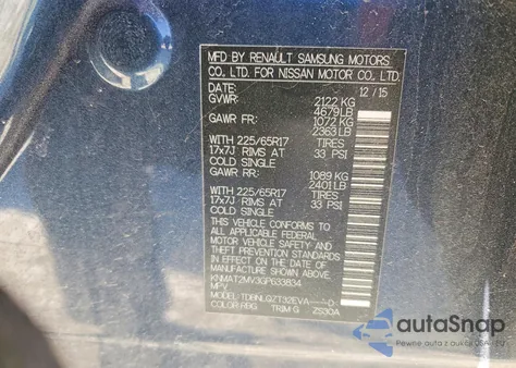 2016 Nissan Rogue S z USA, uszkodzony, nr VIN KNMAT2MV3GP633834